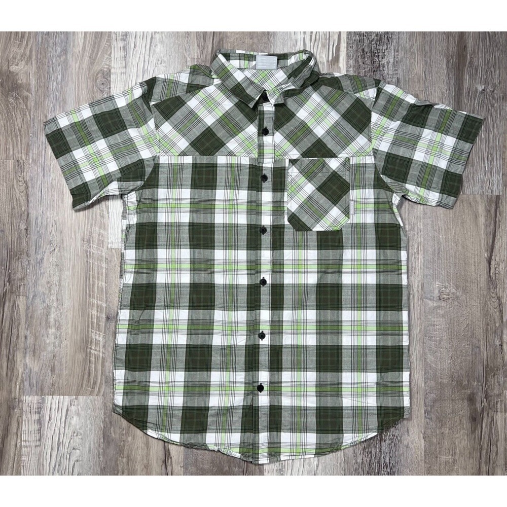 Columbia Shirt Regular Fit Mens Medium Black Gray Green Plaid Outdoor Hiking